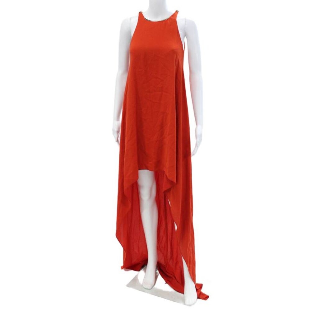 Lanvin Womens Silk Halter Neck Sleeveless High Low Maxi Dress Red Size 36